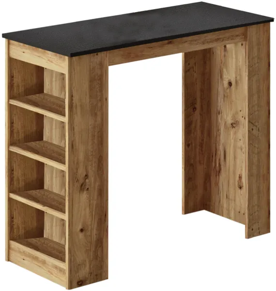 NORDVÄRK ST1 Bartisch mit 3 Regalen - naturfarbenes und schwarzes Melamin (120x51,6)