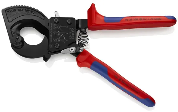 Knipex Kabelschneider (Ratschenmechanismus) schwarz lackiert, mit Mehrkomponentengriff 250 mm