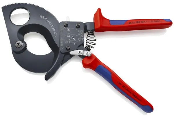 Knipex Kabelschneider (Ratschenmechanismus) schwarz lackiert, mit Mehrkomponentengriff 280 mm