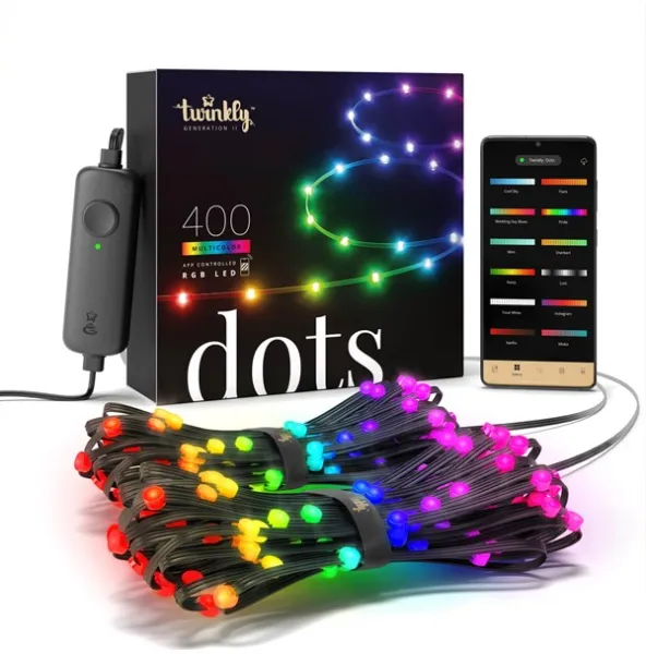 Twinkly Dots - 400 App-gesteuerte RGB-LEDs. 20 Meter. Schwarzes Kabel.