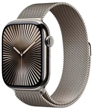 Apple Watch Series 10 GPS + Cellular 46mm - Natürliches Titangehäuse mit natürlichem Mailänder Armband - S/M