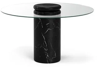 Karakter Castore Esstisch Ø130 Nero Marquina Marmor/Klares Glas