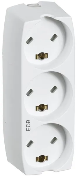 LK-Steckdosenleiste mit 3 rechteckigen EDB-Steckern, 2-polig mit Erdung, weiß
